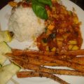Reis mit Zucchini-Tomatensauce, Estragonmöhren[...]