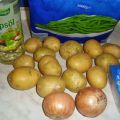 Bratkartoffeln mit grünen Bohnen und Leberkäse