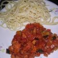 Spaghetti mit Gemüse-Fleischwurst-Soße