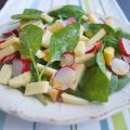 Salat mit Spinat, Radieschen, Apfel und Cheddar