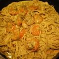 Spaghetti mit Meeresfrüchten und Riesengarnelen