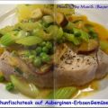 Thunfisch auf Auberginen-Erbsen-Sellerie-Gemüse