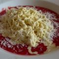 Spaghetti - Eis von Budwig - Quark auf Obstmus