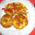Auberginentaler mit Paprika-Bratkartoffeln