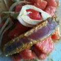 Melonen-Fenchel Salat mit Thunfisch Filet
