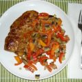Steak mit Paprika-Champignons-Gemüse