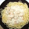 Garnelen in Kräuter-Weißweinsoße mit Spaghetti