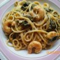 Spaghetti mit Garnelen und Blattspinat