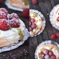 Mini-Pavlova mit Kiwi und Himbeeren