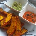 Kürbispommes mit Avocadodip und Basilikumketchup