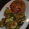 Tomaten-Speck-Reis und Zucchini