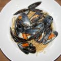 Miesmuscheln in Weißweinsoße zu Spaghetti