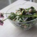 Kopfsalat und Eichblatt mit weißen Bohnen