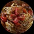 Putengeschnetzeltes mit Kokosmilch auf Spaghetti