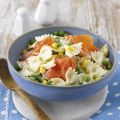 Farfalle mit Erbsen und Räucherlachs