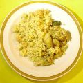 Hähnchen-geschnetzeltes mit Reis und Brokkoli