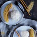 ausgebackene Tempura Curry Bananen mit Kokoseis