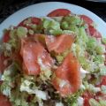 lauwarmer Lauchsalat mti Rauchlachs und Tomaten
