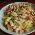 Putenkasseler mit Gemüse und Spaghetti