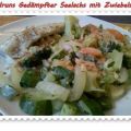 Fisch: Gedämpfter Seelachs mit Zwiebelsoße