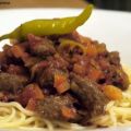 Spaghetti mit Merguez-Tomaten-Sauce