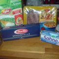 Spaghetti mit Putentitten-Spinat-Sahne-Soße