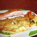 Kartoffelpuffer, Mischgemüse + Lachsfilet