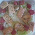 Reispfanne mit Lachs, Tomate und Lauch