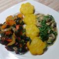 Gebratene Polenta mit Gemüsepfanne und Pilzrahm