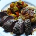 Lammlachse mit Gratin und Ratatouille