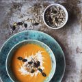 sweet potato soup with roasted pumpkin seeds