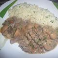 Rindergeschnetzeltes mit Champignons & Reis