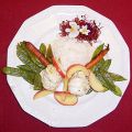Safran-Seezungenröllchen mit Gemüse und Reis