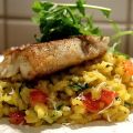 Safranrisotto mit Seelachsfilet