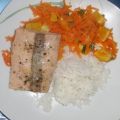 Fisch : Lachs auf Karotten - Orangen - Beet