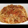 Spaghetti mit Leber-Tomatensoße