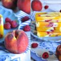 Pfirsich-Mango-Joghurt-Eis mit Himbeeren