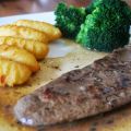 Glacierte Leberfilets mit Kroketten und Brokkoli