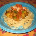 Zucchini mit Spaghetti und Jumbo-Gambas