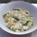 Risotto mit Forelle, Lauch und grünem Spargel