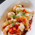 Flambierte Scampi mit jungem Knoblauch, Tomate[...]