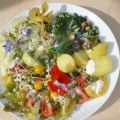 Mangold mit Pellkartoffeln und Rohkost