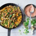 Rindfleischpfanne mit Chili-Joghurt