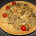 Käse-sahne-Weinsauce mit garnelen und frischen[...]
