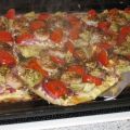 Flammkuchen mit Artischocken und Garnelen