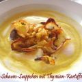 Mais-Schaum-Sueppchen mit Thymian-Kartoffelchips