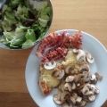 überbackene Putenbrust mit Pilzen+Käse