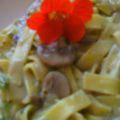 Käse Champignons-Wein  Soße mit Bandnudeln