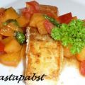 Curry-Lachs mit Aprikosen Salsa
