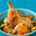 Hähnchenkeulen mit Gemüse-Bulgur